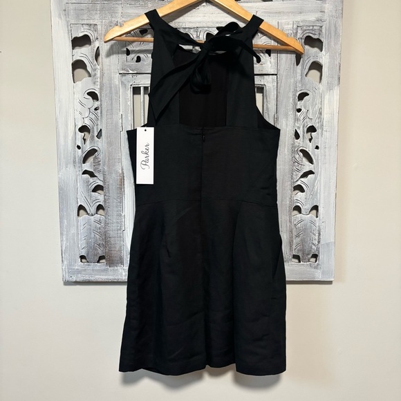 Parker NY Black Linen High Neck Sleeveless Back Tie Pleated Shorts Romper NWT - Picture 2 of 9